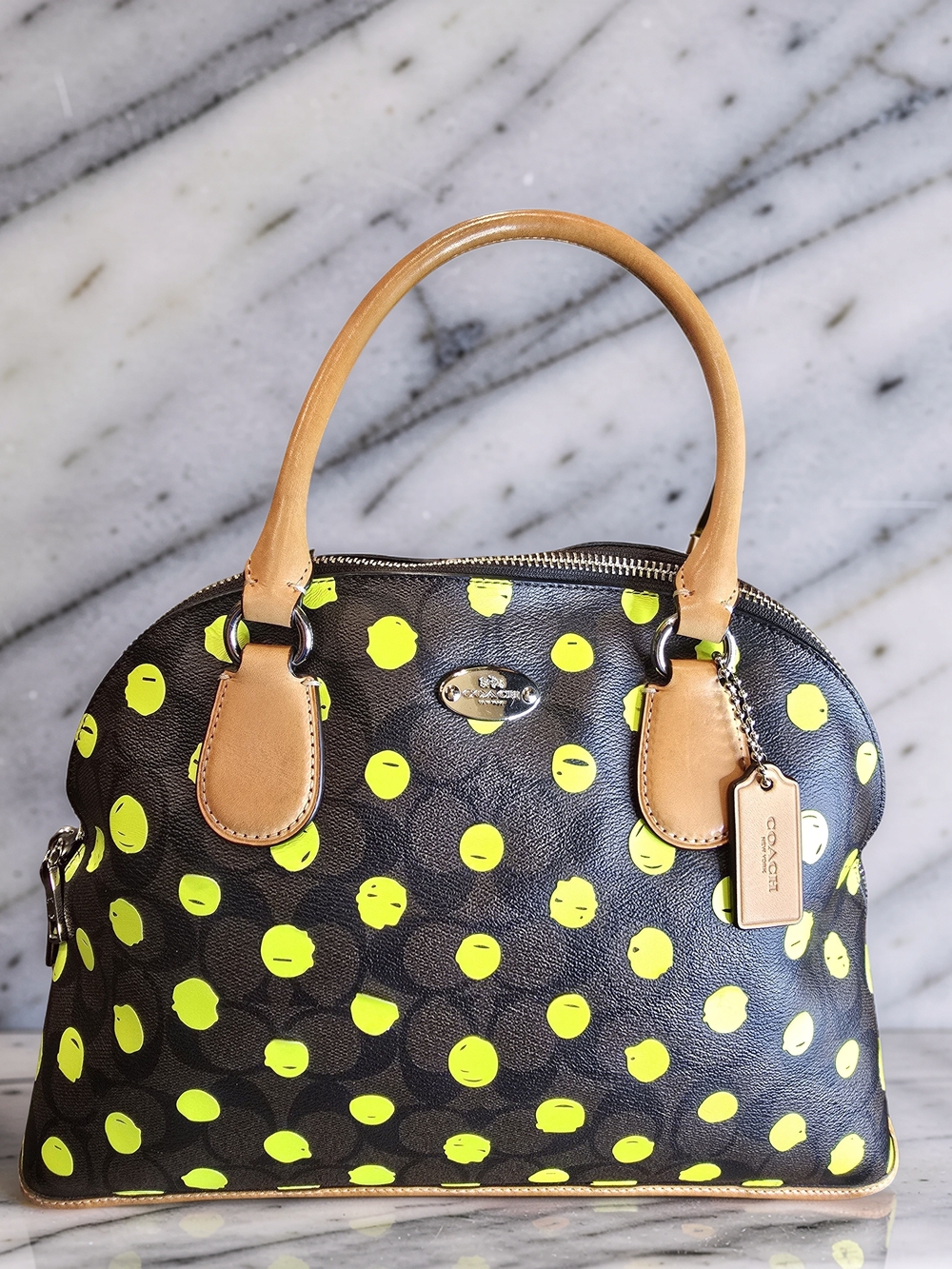 COACH Neon Polka Dot Cora Domed Satchel Bag